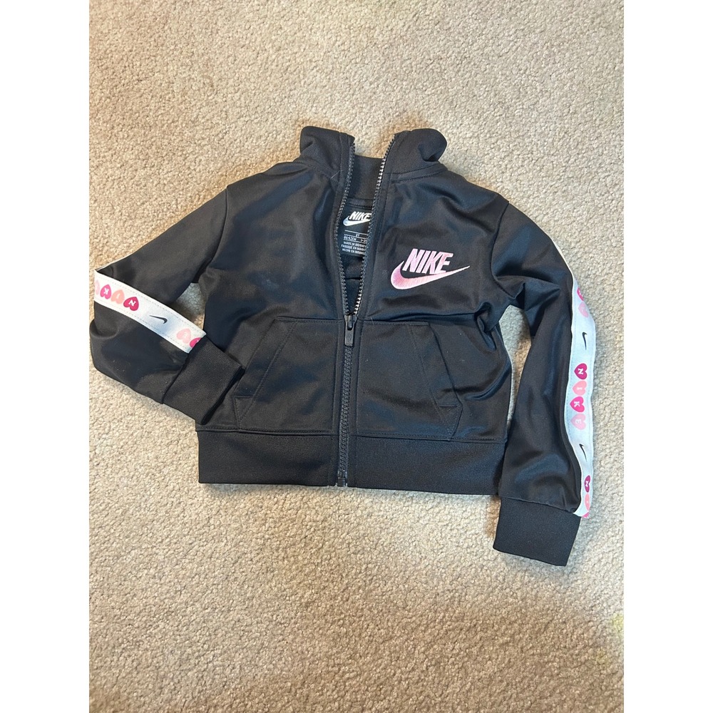 Kids Nike Track Jacket Full Zip Black Pink Hearts Logo‎ Size 2T